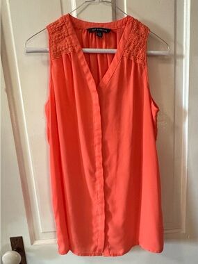 Zac & Rachel Coral Lace-Shoulder V-Neck Sleeveless Top